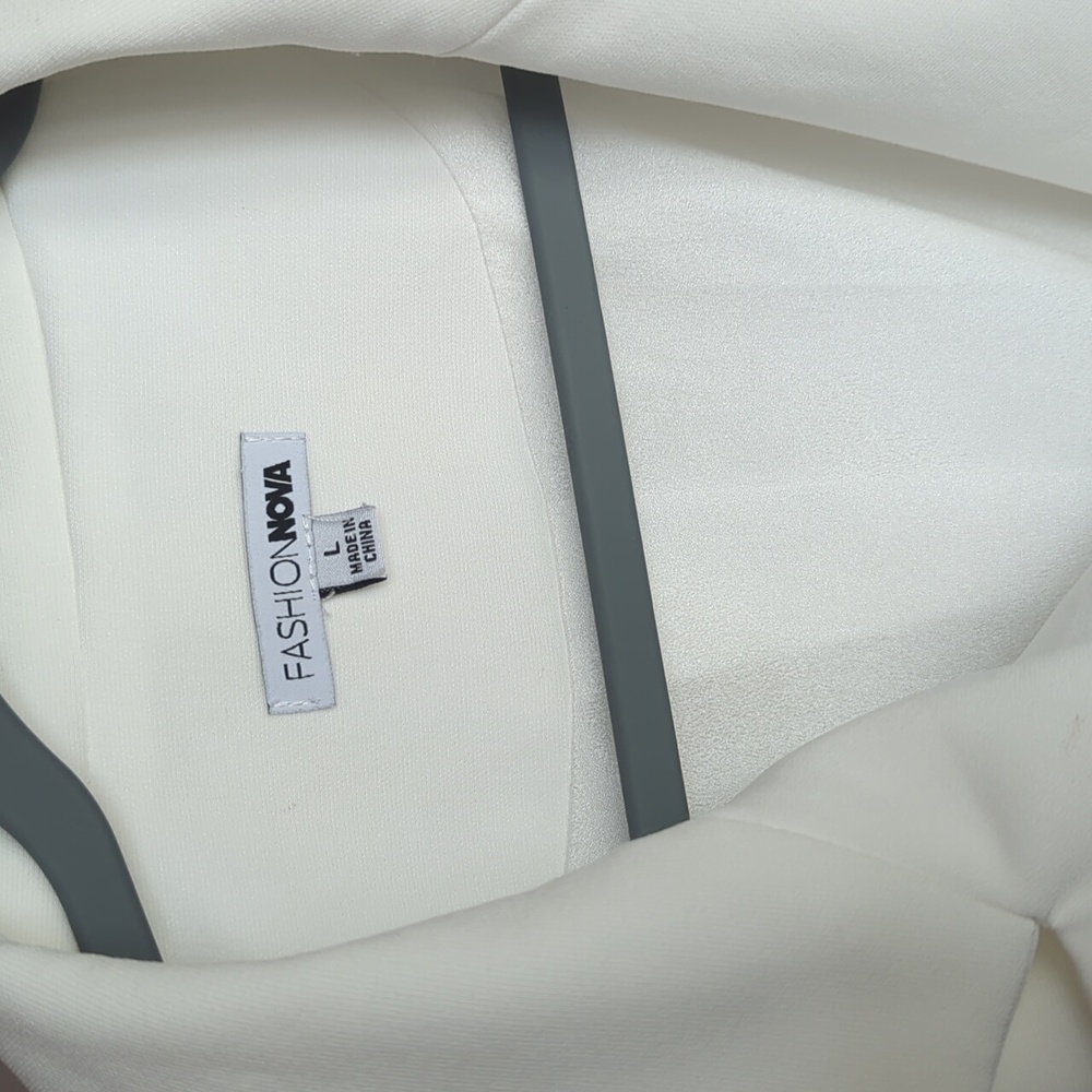 Chic Off-white Blazer Romper with Gold Chain Accents - Picture 2 of 10